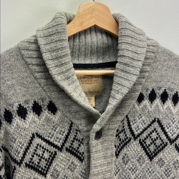Telluride Shawl Collar Cardigan Sweater Wool Mens Small Gray Fair Isle - Picture 3 of 9